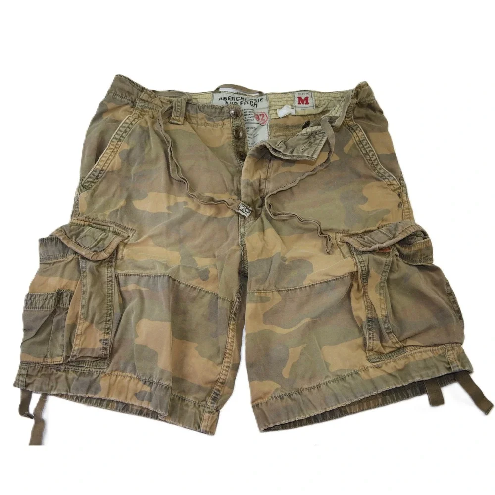 Abercrombie & Fitch Mens Camo Cargo Shorts Paratroops Cotton Green Brown Size M